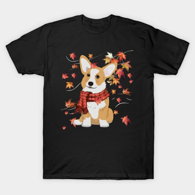 Maple Dog Leaf Fall Hello Autumn Funny Corgi Lover T-Shirt by MarrinerAlex